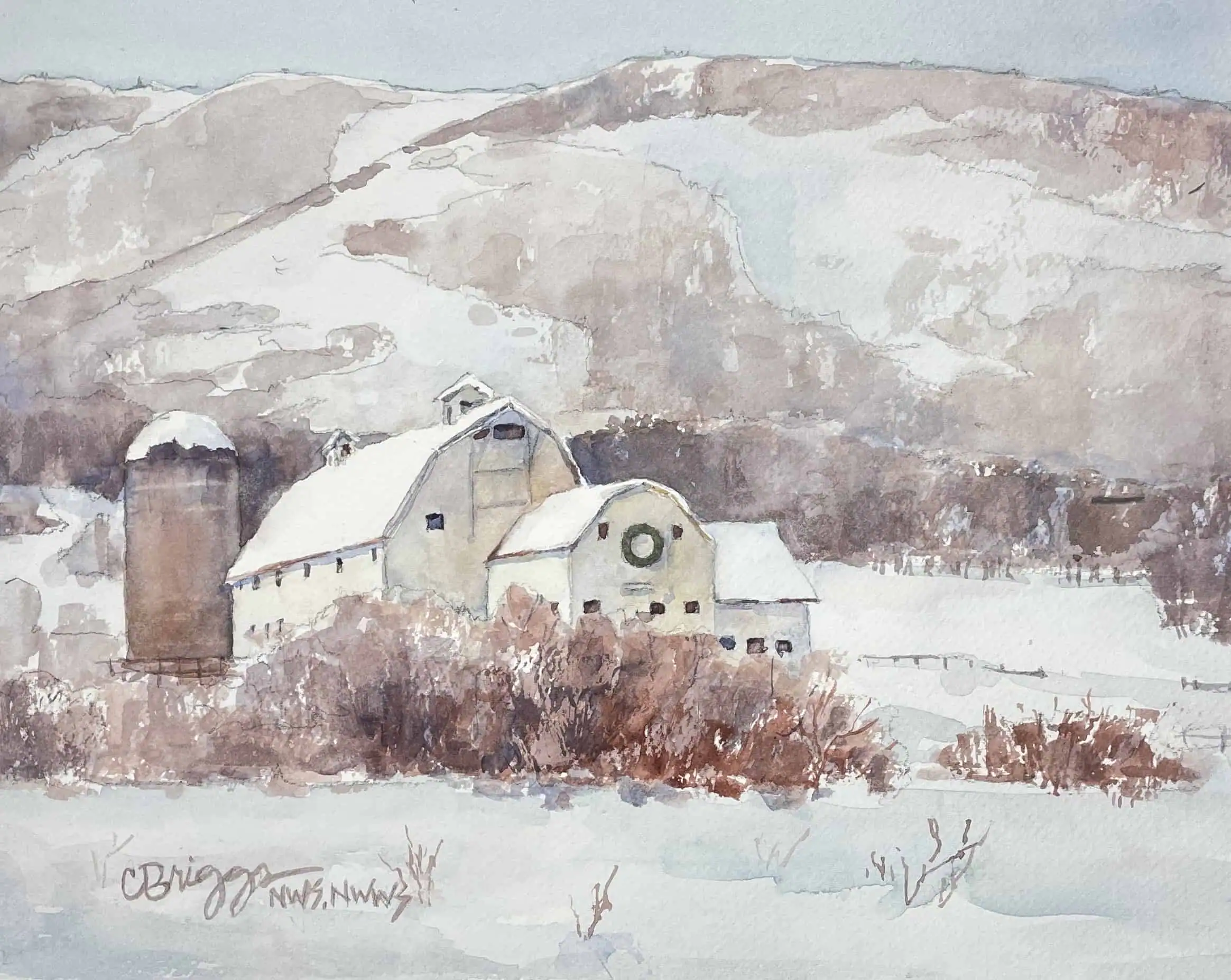 McPollin Barn Park City Winter Cindy Briggs Art Watercolor Painting McPollin Barn Park City Winter 8 x 10 McPollin Barn Park City Winter Cindy Briggs Art Watercolor Painting