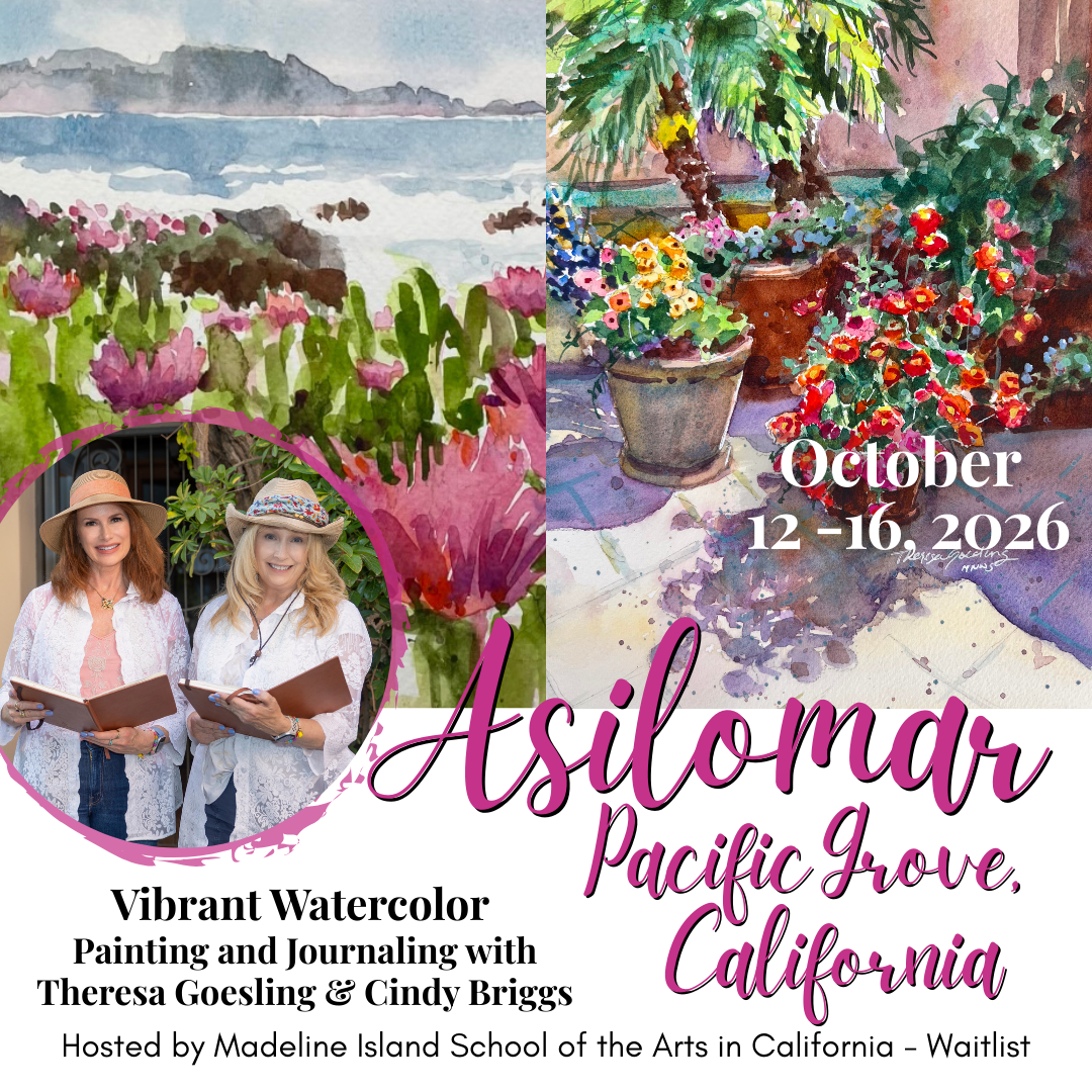 Vibrant watercolor painting and journaling workshop in Pacific Grove with Cindy Briggs