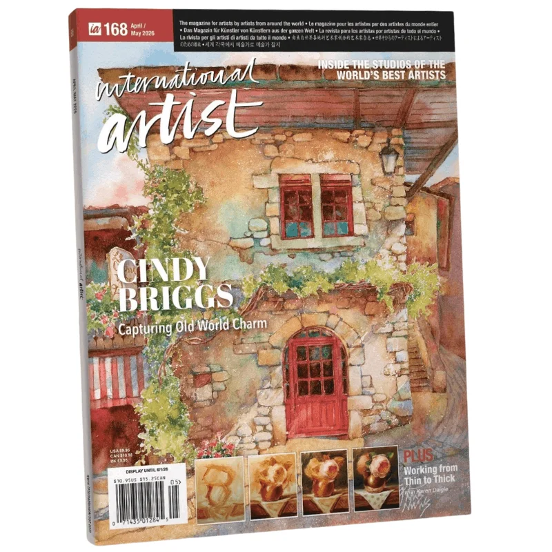 International Artist magazine cover featuring Cindy Briggs watercolor artwork