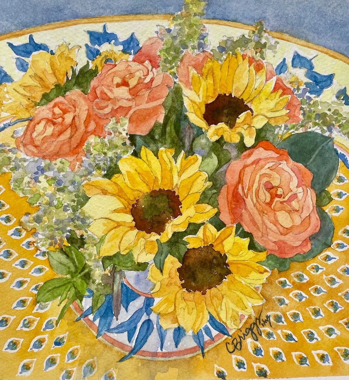 5 Provence Sunflowers 8 x 8 Watercolor 600 Still Life Cindy Briggs Art Watercolor Painting