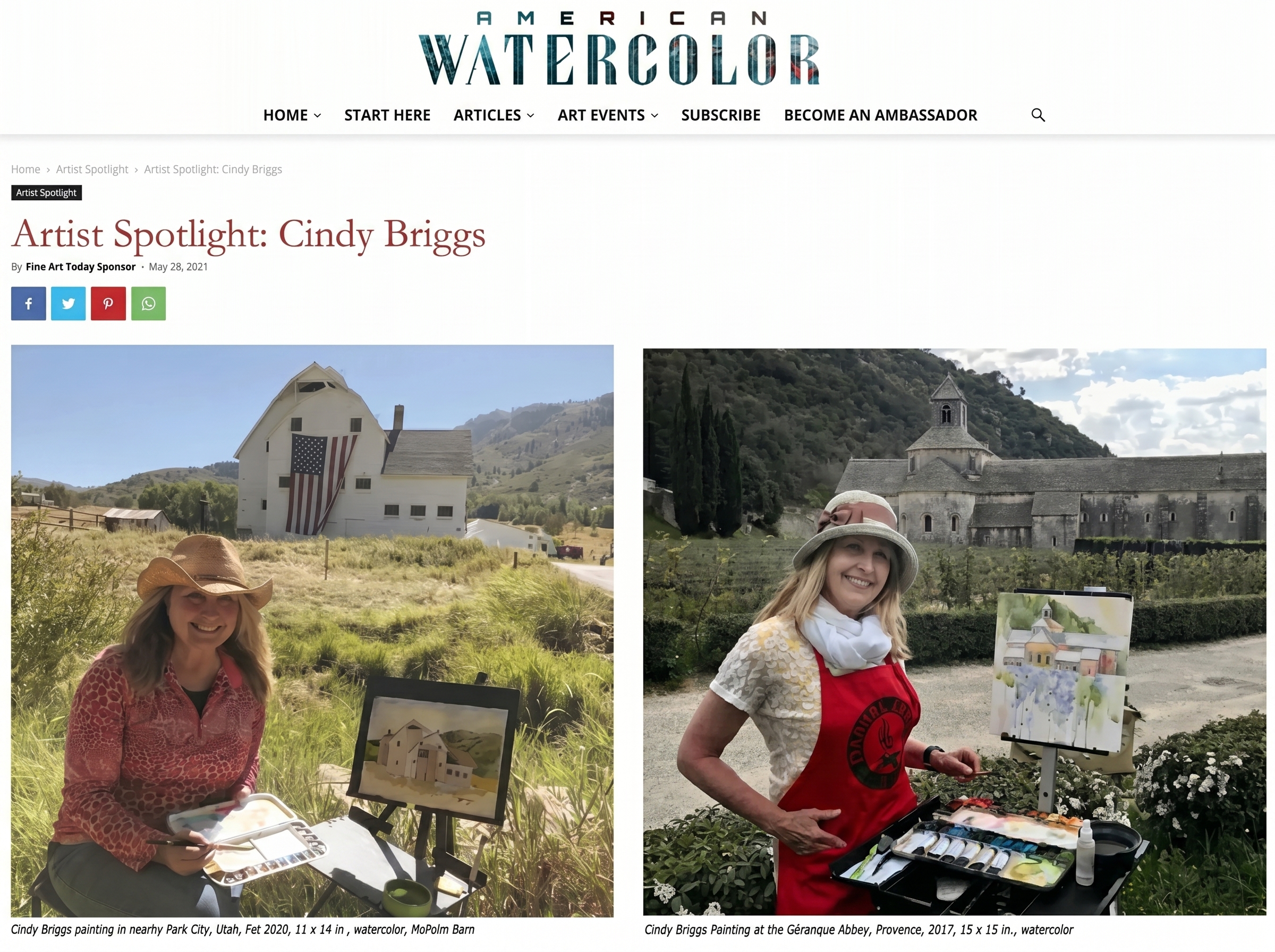American Watercolor artist spotlight showing Cindy Briggs plein air painting near Park City Utah