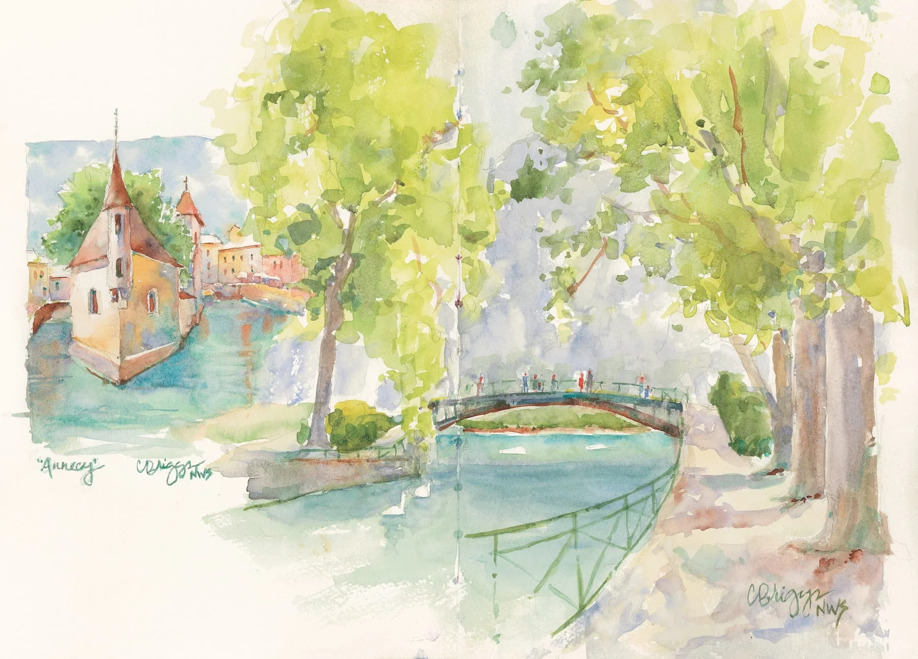 Annecy France Journal Page 10 x 14 Watercolor Quick Sketch Cindy Briggs Art Watercolor Painting