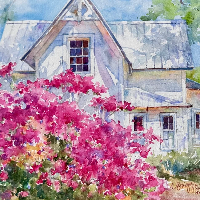 Apalachicola Cottage 9 x 12 Plein Air Watercolor 950 mounted on aluminum copy Apalachicola Cottage Cindy Briggs Art Watercolor Painting
