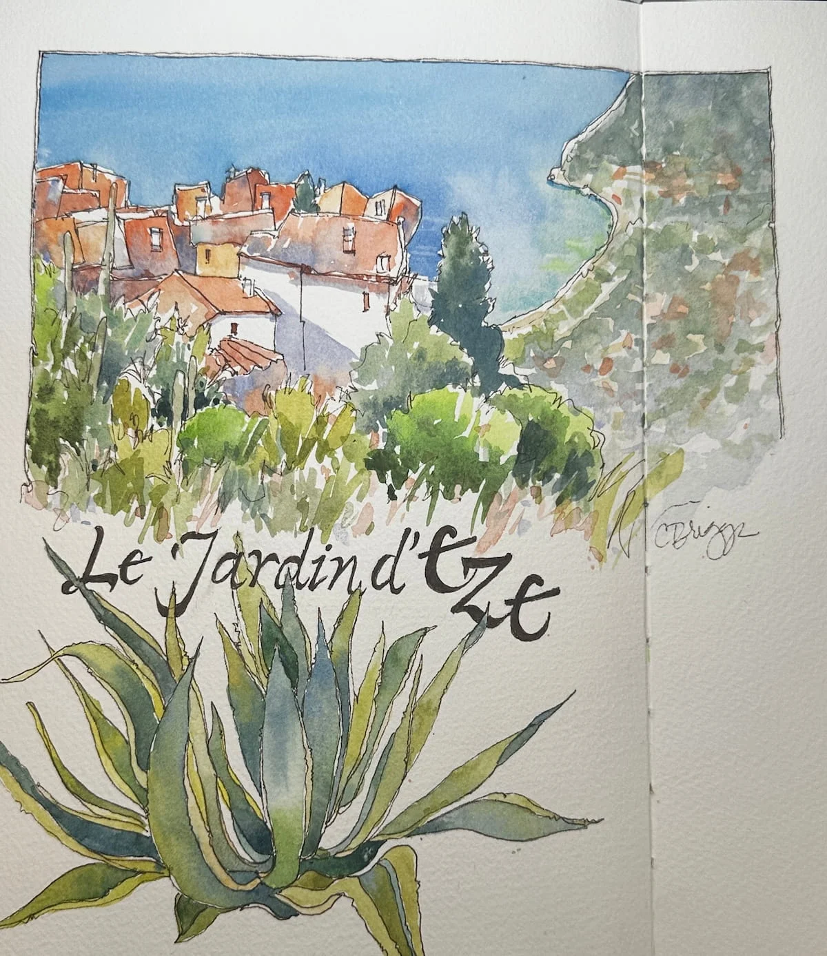 Eze Village Sketchbook Watercolor 10 x 9 Quick Sketch Cindy Briggs Art Watercolor Painting