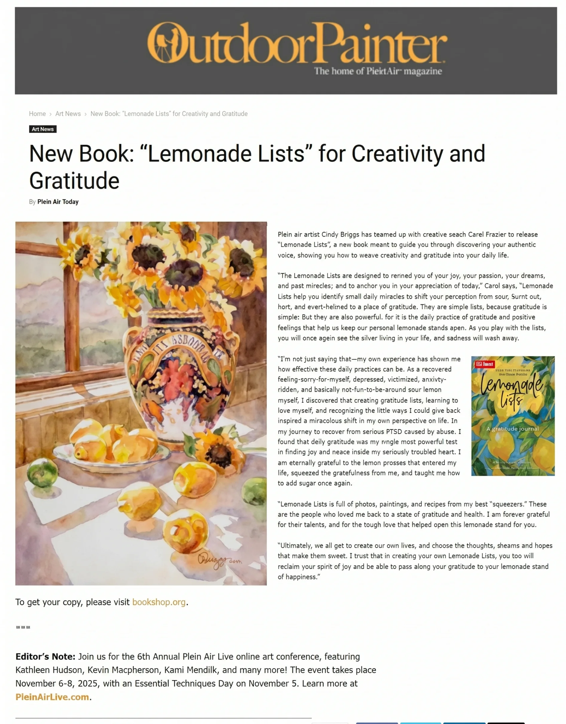 OutdoorPainter feature about Lemonade Lists with watercolor illustrations by Cindy Briggs