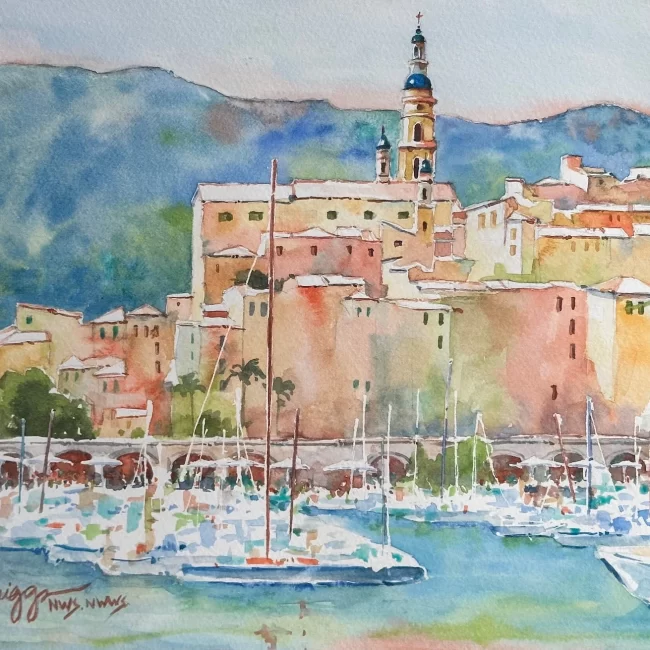 Menton France 9 x 12 950 Mat copy Collections Cindy Briggs Art Watercolor Painting