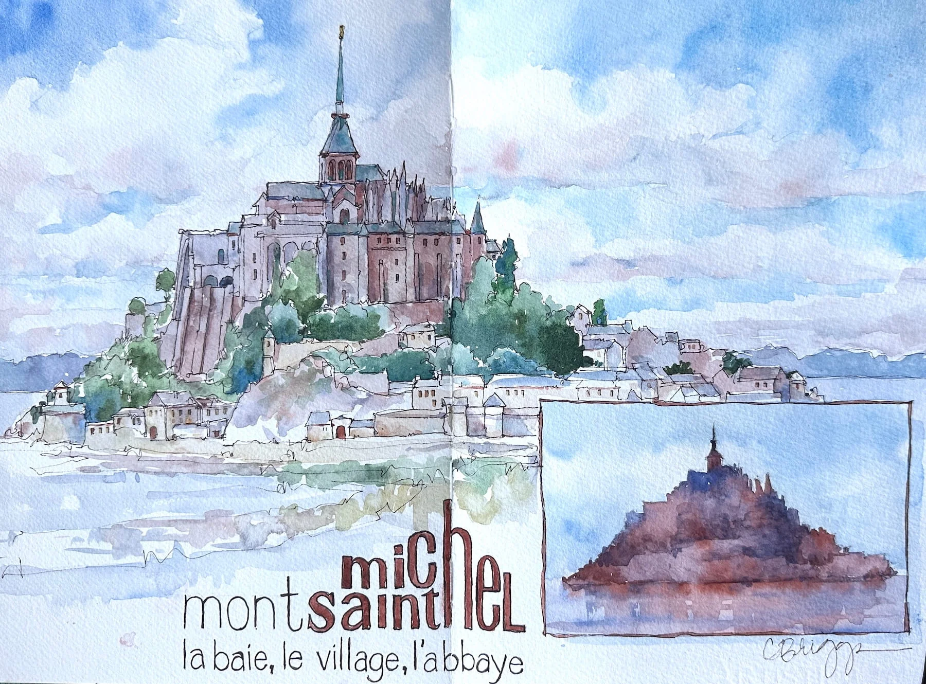 Mont Saint Michel Ink Watercolor 10 x 14 Journal copy Quick Sketch Cindy Briggs Art Watercolor Painting