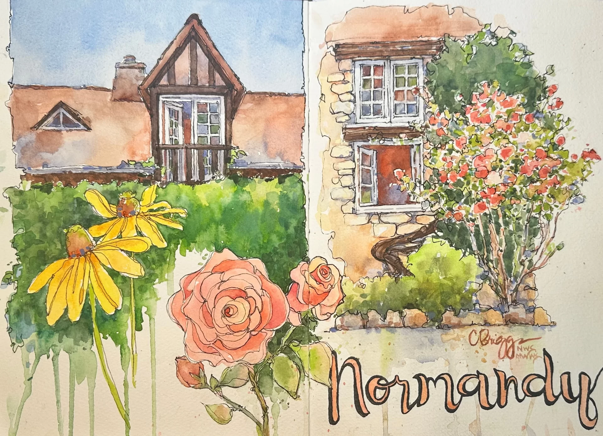 Normandy Quick Sketch Journal 10 x 14 Watercolor Ink Normandy Cindy Briggs Art Watercolor Painting