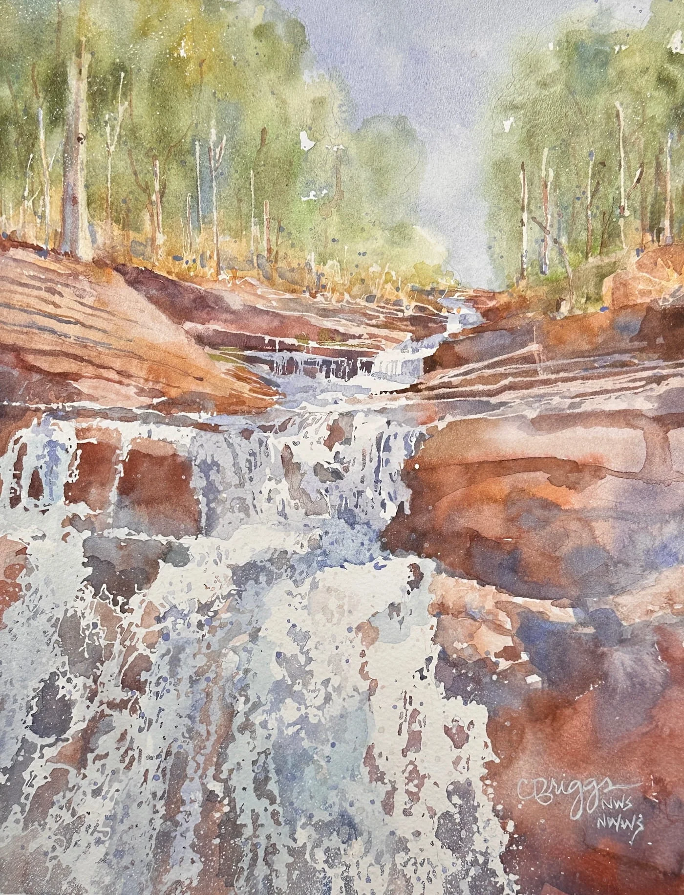 Ozark Waterfall 12 x 9 750 Mat copy Waterscapes Cindy Briggs Art Watercolor Painting