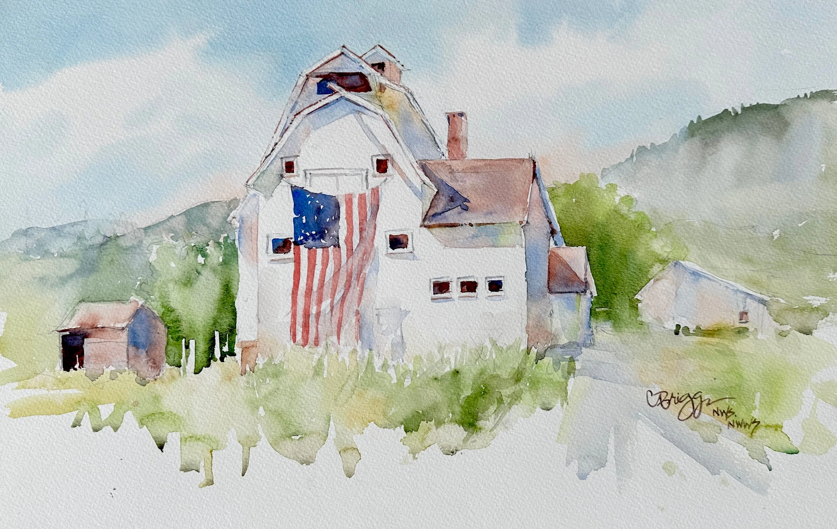 Park City Barn Plein Air Watercolor 12 x 18 1100 with Mat copy North America Cindy Briggs Art Watercolor Painting