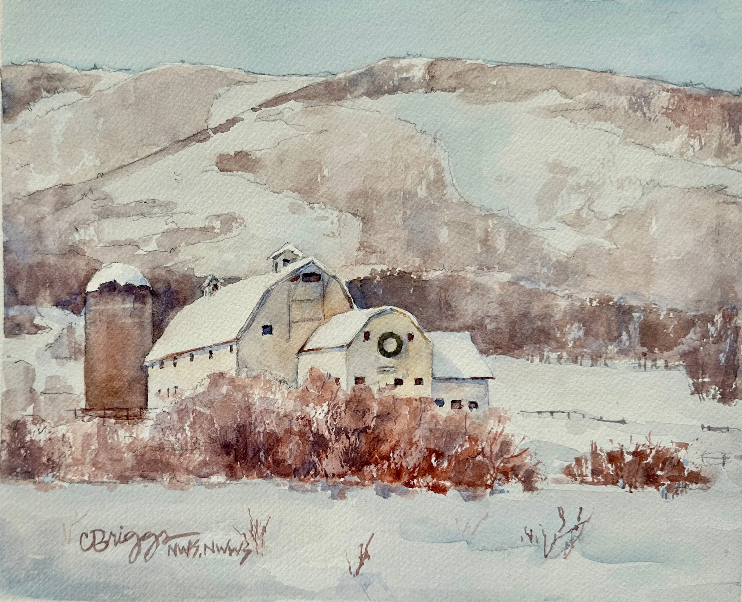 Park City Mcpollin Barn Winter copy North America Cindy Briggs Art Watercolor Painting