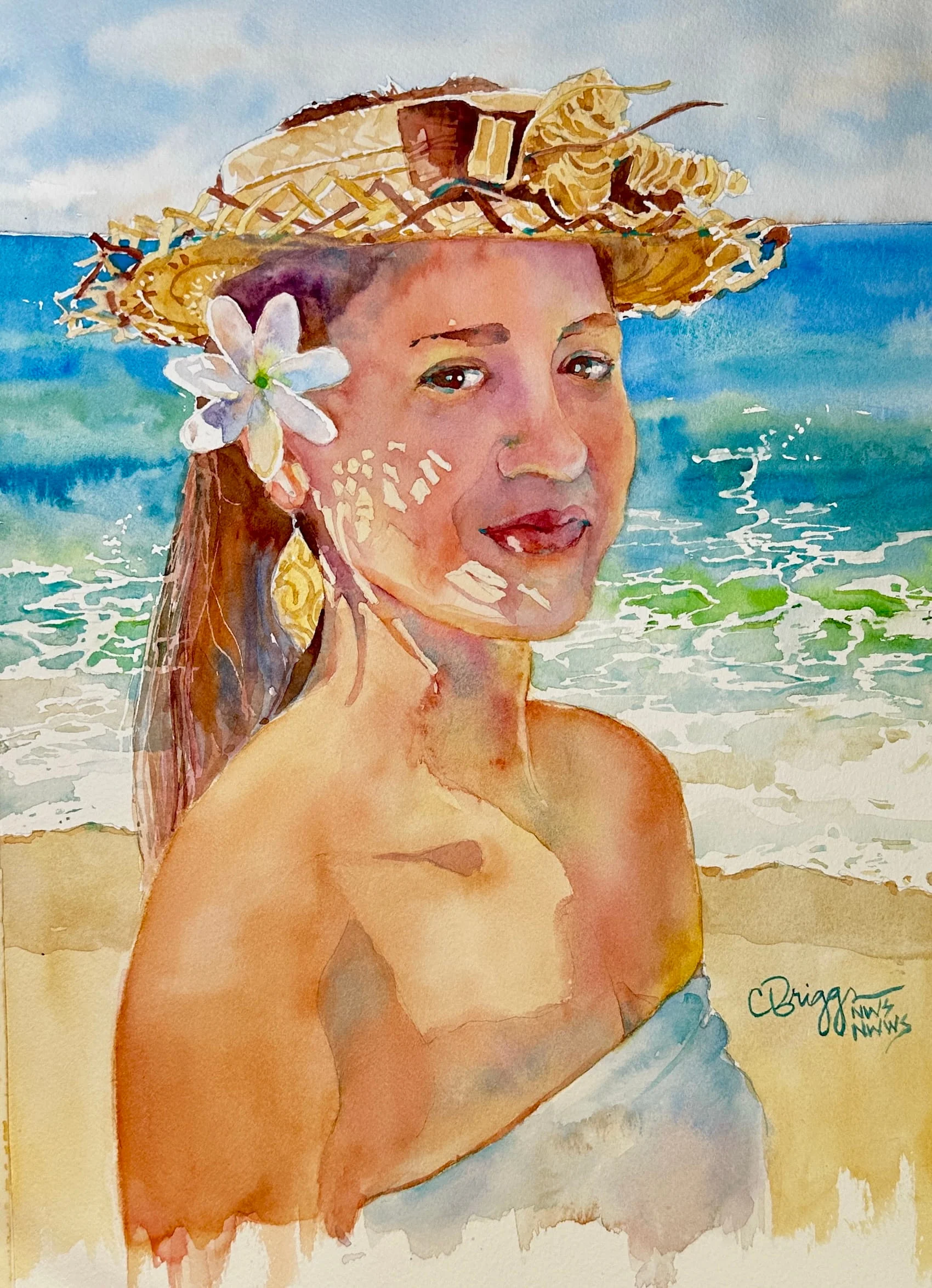 The Spirit of Aloha 14 x 10 Watercolor 800 copy Portraits Cindy Briggs Art Watercolor Painting