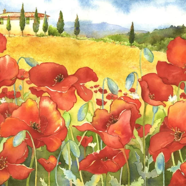 11 CBriggs On the Road to Pienza copy 15 x 30 CBriggs On the Road to Pienza Cindy Briggs Art Watercolor Painting