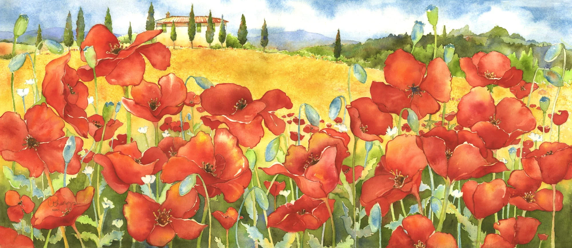 11 CBriggs On the Road to Pienza copy 15 x 30 International Cindy Briggs Art Watercolor Painting