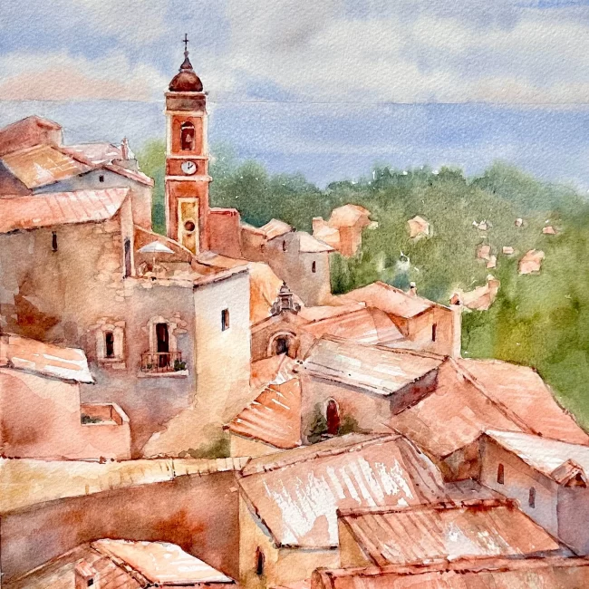 16 Roquebrune Cap Martin 12 x 9 WC Collections Cindy Briggs Art Watercolor Painting