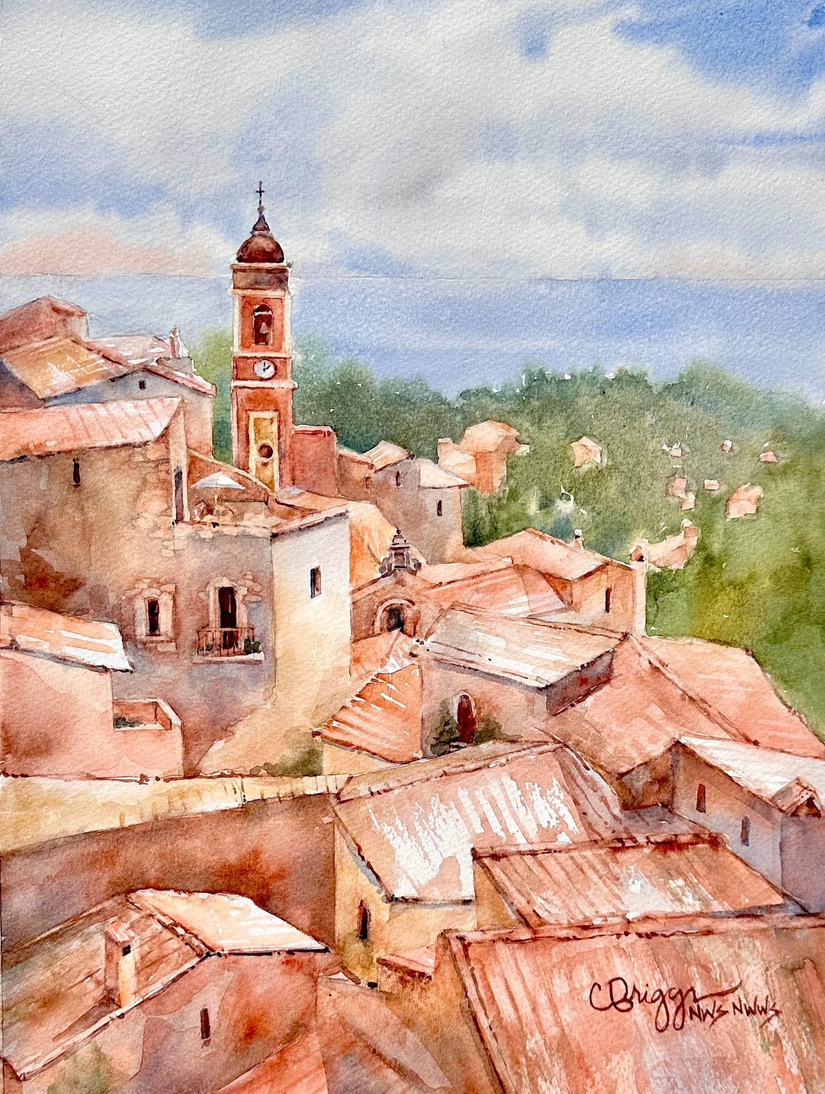 16 Roquebrune Cap Martin 12 x 9 WC International Cindy Briggs Art Watercolor Painting
