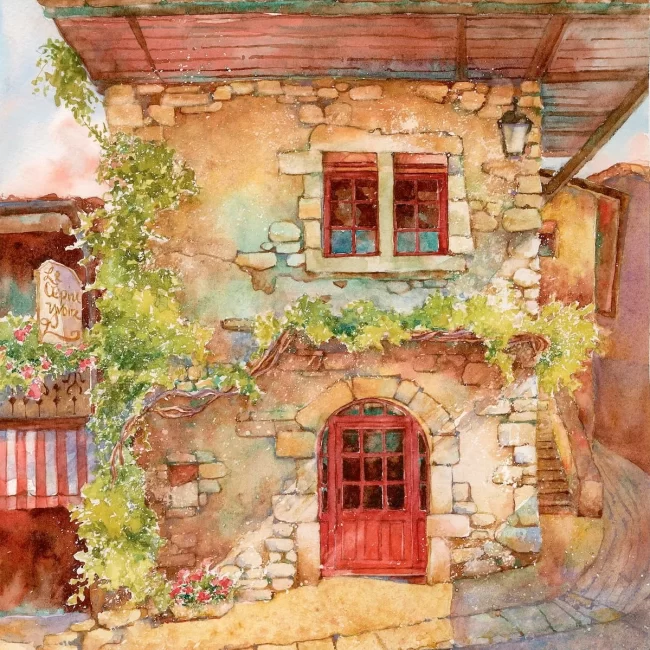 2 Yvoire Cottage Yvoire Cottage Cindy Briggs Art Watercolor Painting