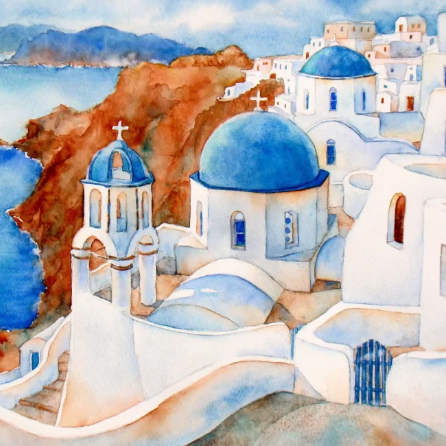 22 CBriggsSantorini 9 x 12 CBriggs Santorini Cindy Briggs Art Watercolor Painting