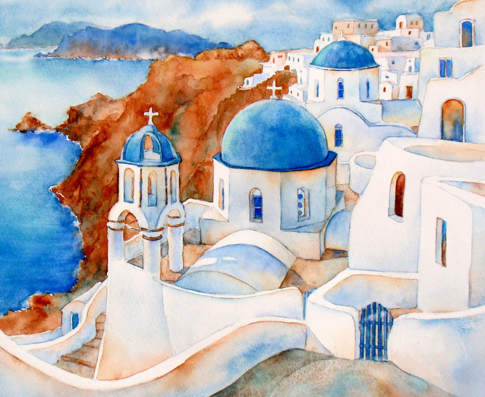 22 CBriggsSantorini 9 x 12 International Cindy Briggs Art Watercolor Painting