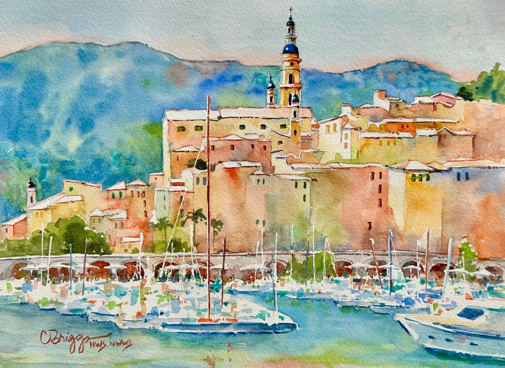 4 Menton Italy 9 x 12 WC Menton, Italy Cindy Briggs Art Watercolor Painting