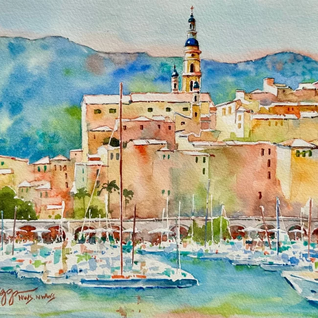 4 Menton Italy 9 x 12 WC Menton, Italy Cindy Briggs Art Watercolor Painting
