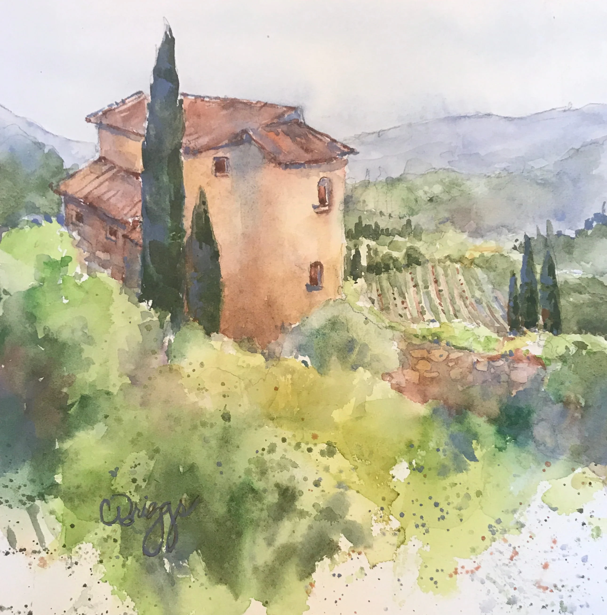 9 Provence Painting Oppede 10 x 10 International Cindy Briggs Art Watercolor Painting